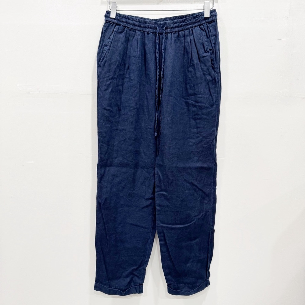 J. Crew Linen Pull On Drawstring Straight Leg Pants Blue Size 6 Coastal